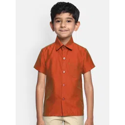THANGAMAGAN Boys Rust Brown Original Regular Fit Solid Casual Shirt-picture-23