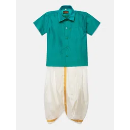 Thangamagan Boys Sea Green Solid Panjagajam & Shirt Set-picture-52