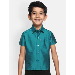 THANGAMAGAN Boys Teal Blue Regular Fit Solid Casual Shirt-picture-38