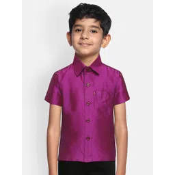THANGAMAGAN Boys Violet Regular Fit Solid Ethnic Silk Shirt-picture-38