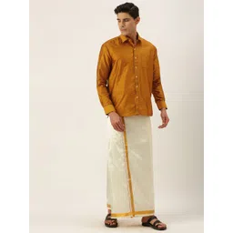 THANGAMAGAN Men Mustard & Off White Shirt with Dhoti Pants-picture-36