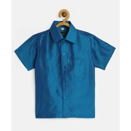 THANGAMAGAN Viscose Half Sleeves Soild Without Lining Shirt - Blue-picture-14