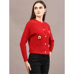 Thansmay Kleider Women Woollen Cardigan with Applique Detail-picture-13