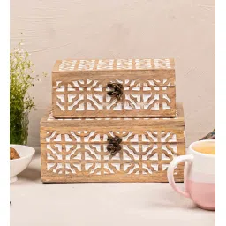 the 7th dekor Brown & White Acacia Wood Geometric Jewellery Organiser image 1