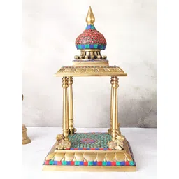 The Advitya Gold Toned & Green Religious Temple With Nandi In Mosaic Work Showpiece-picture-18