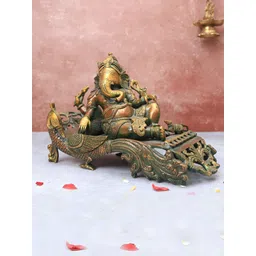 The Advitya Gold-Toned Religious Antique Ganesha Resting On Peacock Couch Idol Showpiece image 2