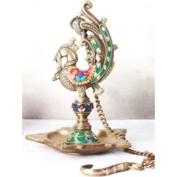 The Advitya Green & Gold Toned Sparrow Hanging Diya In Mosaic Work Idol Showpiece-picture-10