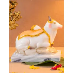 The Advitya White And Gold-Toned Nandi Cow Marble Dust Statue Religious Idol Showpiece-picture-15