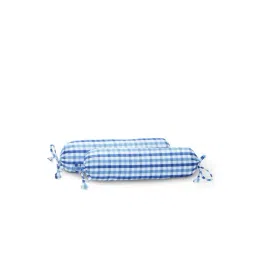 The Baby Atelier 100% Organic Checks Blue Baby Bolster Cover-picture-16