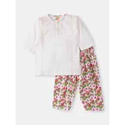 THE BABY LABEL Girls White & Pink Pure Cotton Kurta with Hand Block Print Salwar-picture-37