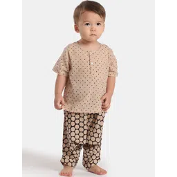THE BABY LABEL Kids Beige & Black Printed Pure Cotton Kurta with Harem Pants-picture-31