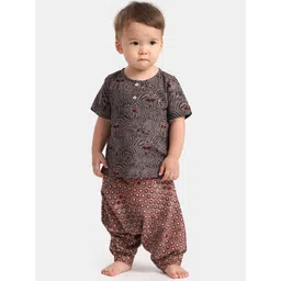 THE BABY LABEL Kids Brown & Maroon Printed Pure Cotton Kurta with Harem Pants-picture-28