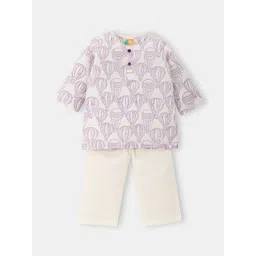 THE BABY LABEL Kids Purple Balloon Trip Hand-Block Print Pure Cotton Kurta Pajama Set-picture-27