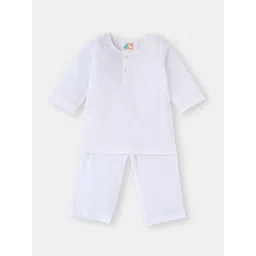 THE BABY LABEL Unisex Kids Floral Embroidered Regular Chikankari Pure Cotton Kurta with Pyjamas-picture-16
