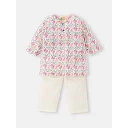 THE BABY LABEL Unisex Kids Pink Printed Pure Cotton Kurta with Pyjamas-picture-12