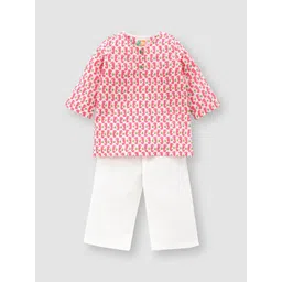 THE BABY LABEL Unisex Kids Pink Pure Cotton Hand-Block Print Kurta Pyjama Set-picture-17