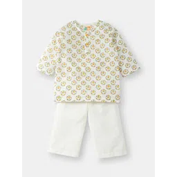 THE BABY LABEL Unisex Kids Yellow Hand-Block Football Print Pure Cotton Kurta with Pyjamas-picture-13