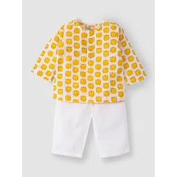 THE BABY LABEL Unisex Orange & White Hand-Block Tiger Print Pure Cotton Kurta with Pyjamas-picture-20