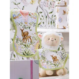 THE BABY TRUNK Infants Pack Of 3 White & Green Deer Print Egyptian Cotton Baby Feed Set-picture-18