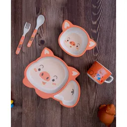 The Bamboo Co Bamboo Kids/Baby Feeding/Dinner Set of 5- Bonnie Piglet-picture-11