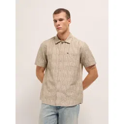 The Bear House Beige Blended Regular Fit Woven Design Shirt-picture-23