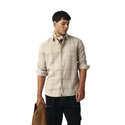 The Bear House Beige Cotton Checked Slim Fit Shirt-picture-22