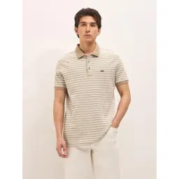 The Bear House Beige Cotton Woven Design Regular Fit Polo T-Shirt-picture-29