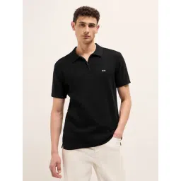 The Bear House Black Cotton Regular Fit Texture Polo T-Shirt-picture-45