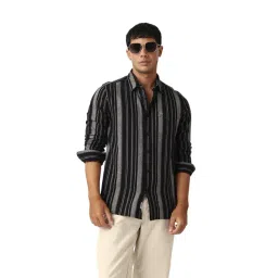 The Bear House Black Cotton Striped Slim Fit Shirt-picture-42