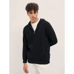 The Bear House Black Cotton Textured Regular Fit Hoodie-picture-46