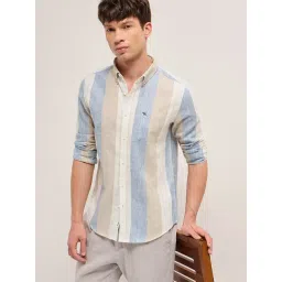 The Bear House Blue Cotton Blend Striped Slim Fit Shirt-picture-24
