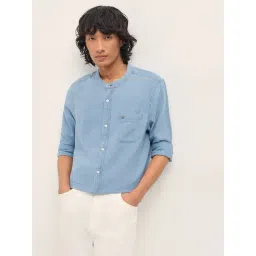 The Bear House Blue Cotton Chevron Slim Fit Shirt-picture-39