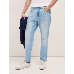 The Bear House Blue Cotton Relaxed Fit Distressed Jeans-picture-24