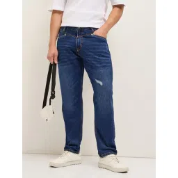 The Bear House Blue Cotton Relaxed Fit Distressed Jeans-picture-12