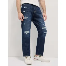 The Bear House Blue Cotton Relaxed Fit Distressed Jeans-picture-29