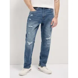 The Bear House Blue Cotton Relaxed Fit Distressed Jeans-picture-45