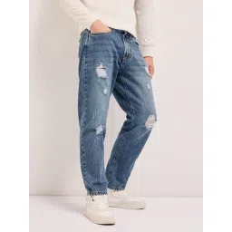 The Bear House Blue Cotton Relaxed Fit Distressed Jeans-picture-20
