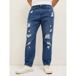 The Bear House Blue Cotton Relaxed Fit Distressed Jeans-picture-20