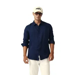 The Bear House Blue Cotton Solid Slim Fit Shirt-picture-32