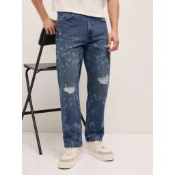 The Bear House Blue Cotton Straight Fit Printed Jeans-picture-45