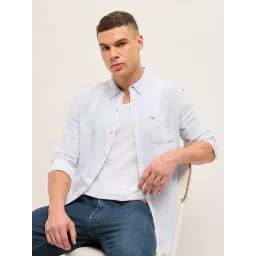 The Bear House Blue Cotton Striped Slim Fit Shirt-picture-18