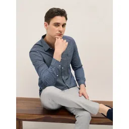 The Bear House Blue Cotton Tailored Fit Print Formal Shirt-picture-16