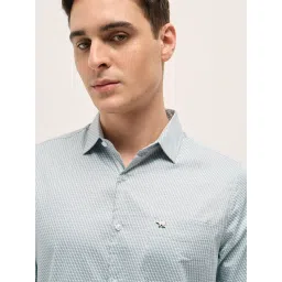 The Bear House Blue Cotton Tailored Fit Print Formal Shirt image 4