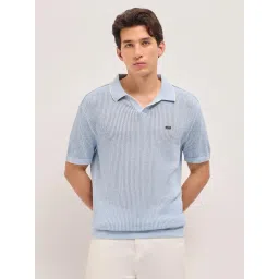 The Bear House Blue Cotton Woven Design Regular Fit Polo T-Shirt-picture-44