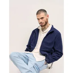 The Bear House Blue Polyester Regular Fit Self Design Casual Jacket-picture-34