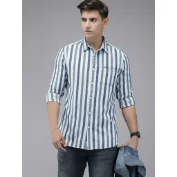 The Bear House Blue Slim Fit Striped Cotton Shirt-picture-28