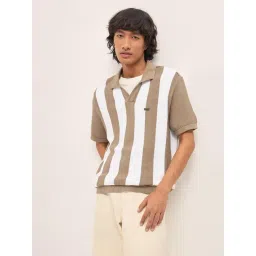 The Bear House Brown Cotton Woven Design Regular Fit Polo T-Shirt-picture-43