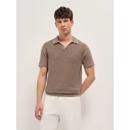 The Bear House Brown Cotton Woven Design Regular Fit Polo T-Shirt-picture-30