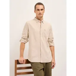 The Bear House Cream Cotton Blend Solid Slim Fit Shirt-picture-18