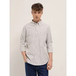 The Bear House Cream Cotton Slim Fit Stripes Shirt image 1